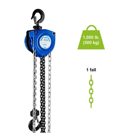 Tractel Tralift Manual Chain Hoist, 1,000 lb. (0.5 Ton) Load Capacity, 15 ft. Lift 19710